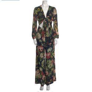 Reformation Floral tie front/ v-neck jumpsuit black XS